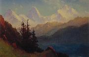 Albert Bierstadt Sunset Over a Mountain Lake Sweden oil painting artist